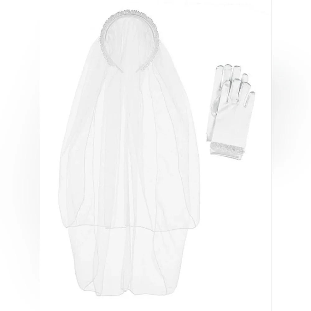 Bonnie Jean Big Girls Double-Layer Veil & Matching Gloves Set NEW